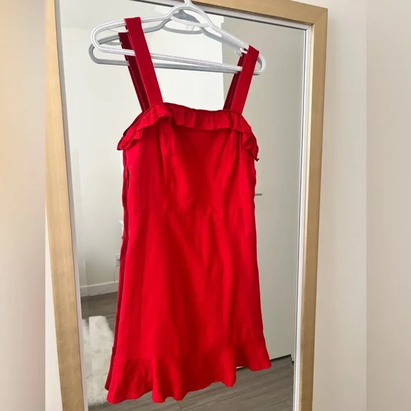 Mango Red Ruffle Linen Mini Dress - Picture 4 of 6